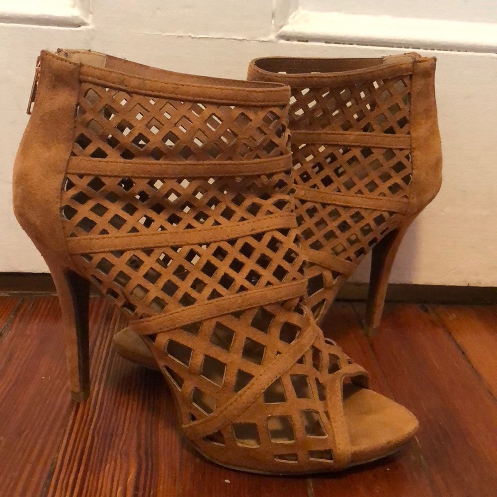 Tan Caged Heel with Peep Toe